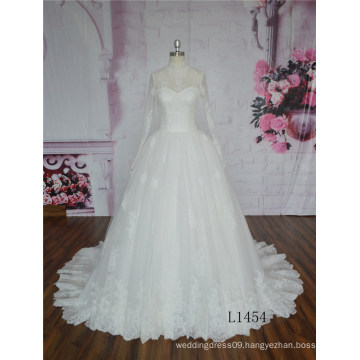 High Neckline Ball Gown Wedding Dress Long Sleeve with Backless Wedding Dress